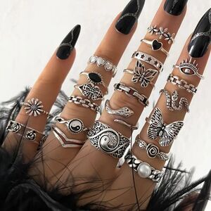 21pcs Retro Bohemian Geometric Inlaid Stacked Ring Set for Women